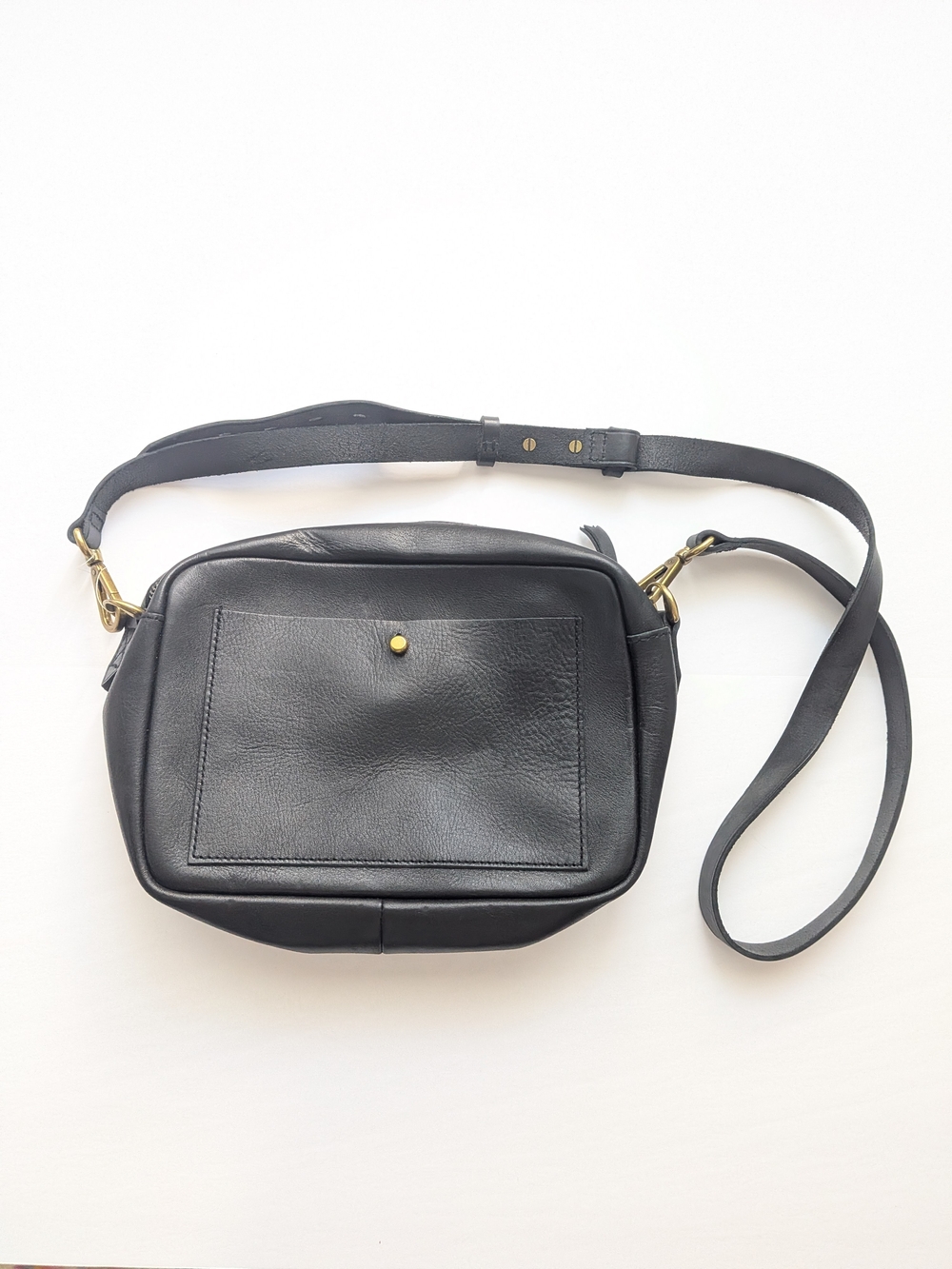 Madewell Black Leather Camera Crossbody Bag Brass Hardware